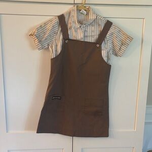 Vintage 1989 Brownies Girl Scout  Pinafore Dress with Striped Shirt